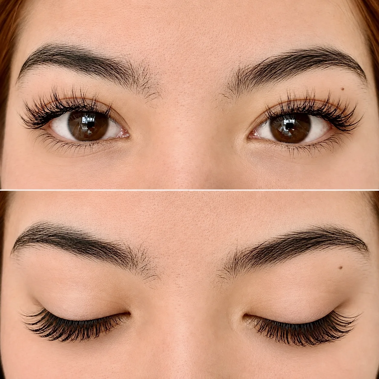 Wispy Airy lash extensions before and after, eyes open and closed, AyuriNails Beauty Lounge Makati